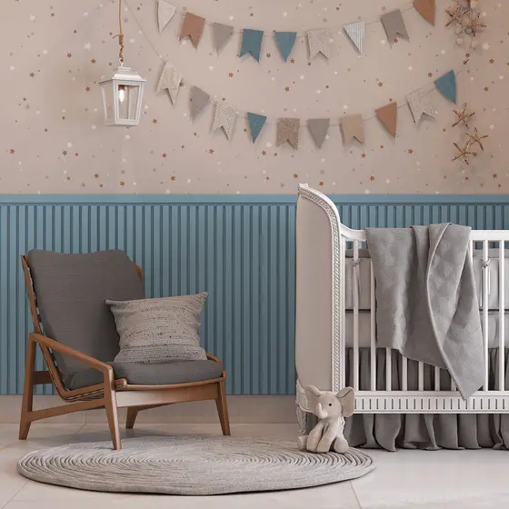 Papel de Parede Infantil Adesivo Ripado para Meia Parede | Quarto Bebê e Criança Decoração de Parede