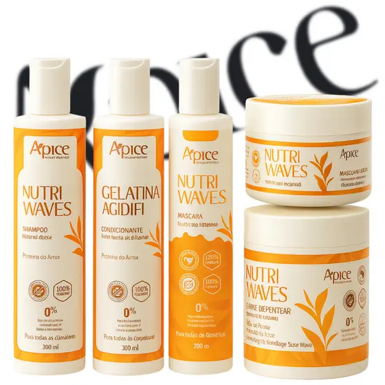 Kit Apice 5 Itens Nutri Waves Linha Completa Apse - Creme, Shampoo, Gelatina, Cond e Máscara .