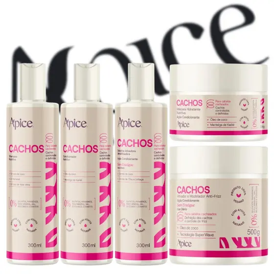 Kit Apice 5 Itens Cachos Linha Completa Apse - Creme, Shampoo, Gelatina, Cond e Máscara