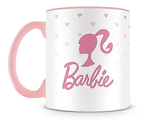 Caneca Xícara Presente Rosa Barbie Boneca Porcelana