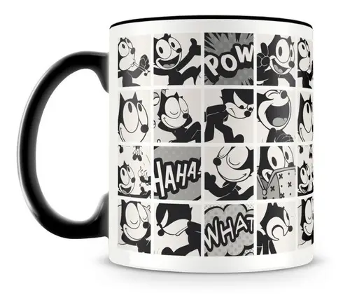 Caneca Felix O Gato Preta E Branca Ceramica
