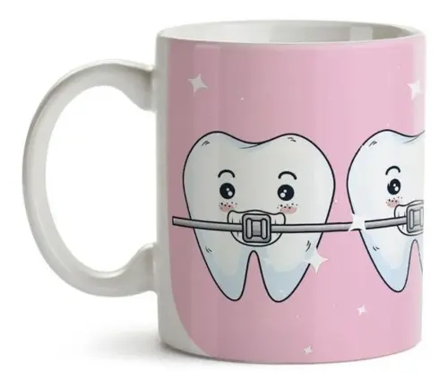 Caneca Presente Criativo Dentista Dentinhos Aparelho Fixo