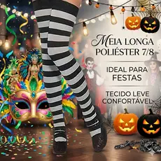 Meia Zebrada 7/8 Preta Listrada Colegial
