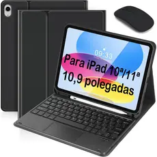 Kit Capa Antiqueda + Teclado Bluetooth ABNT2  com "Ç" + Mouse para iPad 11 A16 / 10ª Geração 10,9 A3354 A3355 A3356
