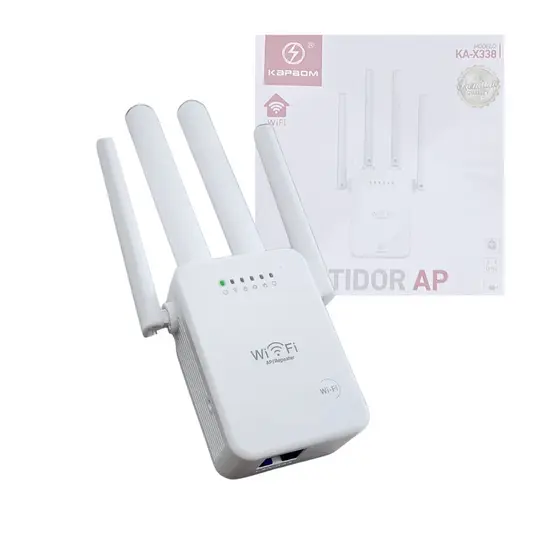 Repetidor de Sinal WiFi 2.4GHz com 4 Antenas Amplificador Wireless Kapbom KA-X338