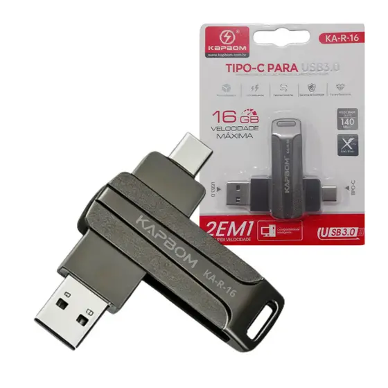 Pendrive 16GB USB 3.0 e Tipo C Alta Velocidade Para Celular e Computador