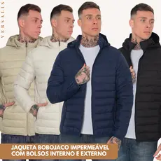Jaqueta Masculina Bobojaco Puffer Gominho Impermeável Corta Vento Com Capuz Removivel