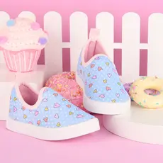 Tenis Escolar Calce Facil Azul Coração Estampado Slip On Caminhada Corrida infantil Criança Volta as Aulas