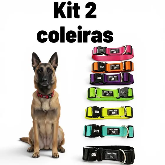 Kit 2 coleiras para cachorro regulável resistente ajustável do porte pequeno ao grande