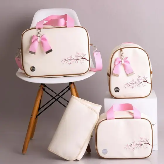 Bolsa Maternidade Kit 4 Peças Luxo Impermeável com Trocador Mala e Mochila para Bebê