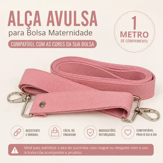 Alça Chic para Bolsa Maternidade e Mochila Bebê Regulável Resistente 1,00mt Colorida