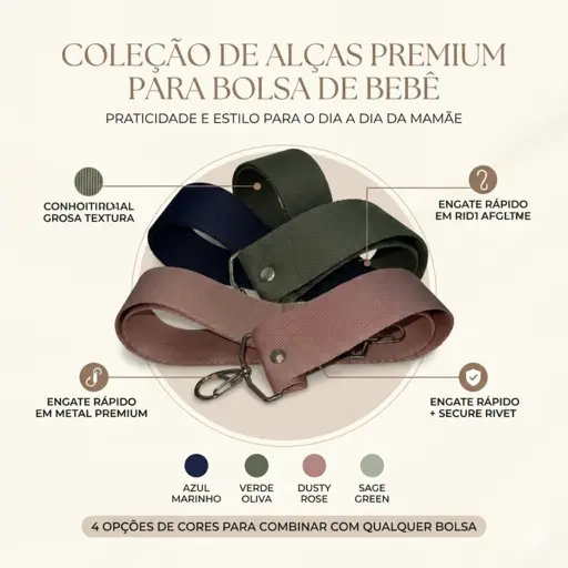 Alça para Bolsa de Bebê Reforçada Regulagem Ajustável 1 Metro Várias Cores Luxo