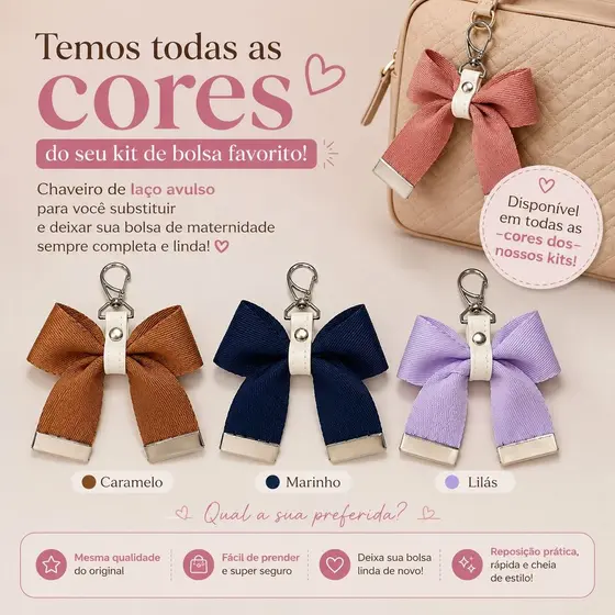 Laço Decorativo para Bolsa Maternidade Chaveiro Baby Luxo para Mochila Bebê