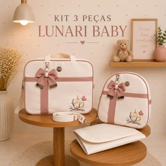 Kit maternidade 3 peças bordado e impermeável com trocador portátil safari  e borboleta