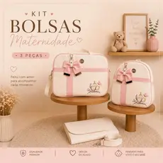 Bolsa Maternidade Luxo Kit 3 Peças Bordado Impermeável Safari para Enxoval Bebê