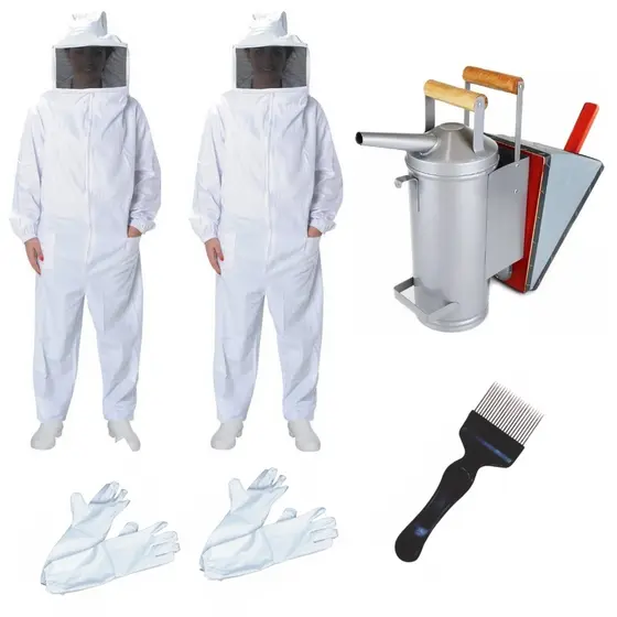 Kit Apicultor Apicultura 2 Macacão Brim + 1 Fumigador + 2 Luvas + 1 Garfo Promoção