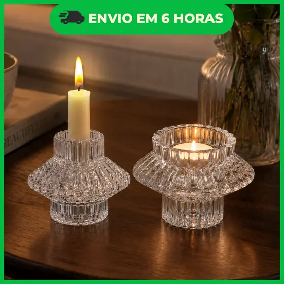 Castiçal em vidro 2 em 1 - Porta Velas decorativo ana 8cm