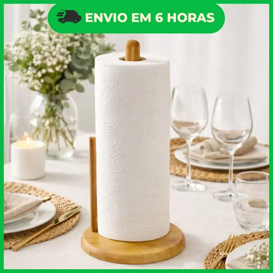 Porta Papel Toalha de Bambu - Cozinha Gourmet