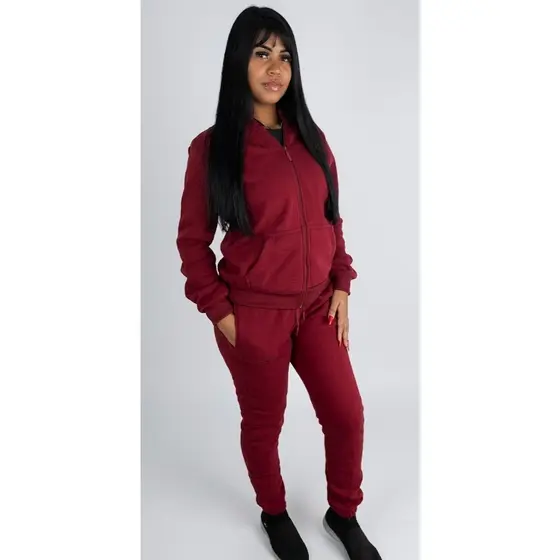 Conjunto Moletom Feminino Flanelado Capuz Zíper Qualidade Premium