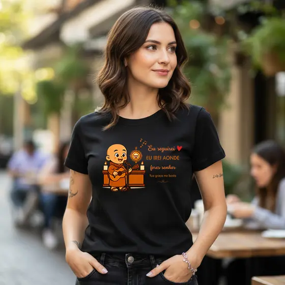 Camiseta Baby Look 100% Algodão Estampa Religiosa Frei Gilson Eu Seguirei Envios Imediatos