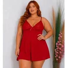 Camisola Plus Size de Renda Sem Bojo Sensual Pijama Curto Roupa de Dormir Feminino