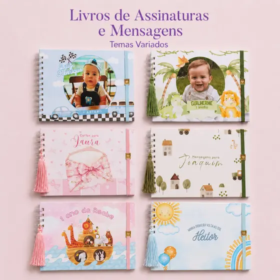 Livro de assinaturas | Caderno de mensagens personalizado | Vários temas | Envio Rápido