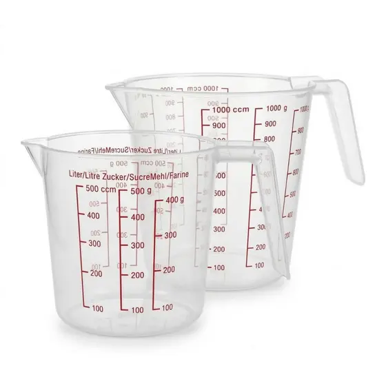 Jarra Medidora De Plástico Com Alça 1 Litro E 500ml Copo Dosador Líquidos Farinhas Clink
