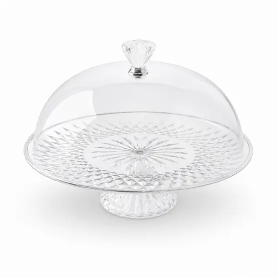 Boleira Com Tampa Plástico Transparente Lapidada Bolo