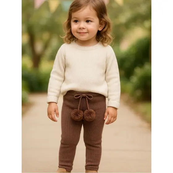 Legging Calça Tricô Infantil Menina com Pompons – 100% Acrílico | Inverno