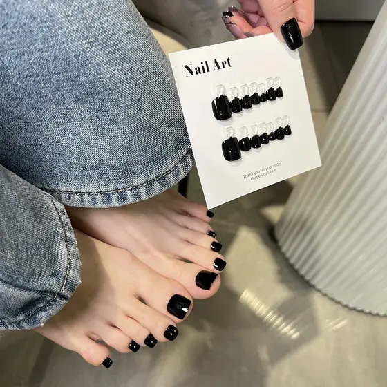 Dedo do pé imprensa em unhas preto Toen unhas usar unhas todos os dias All-Match clareamento temperamento High-End senti