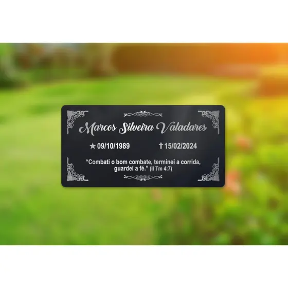 Lápide para Tumulo 30x15cm - Gravado a laser no metal para maior durabilidade