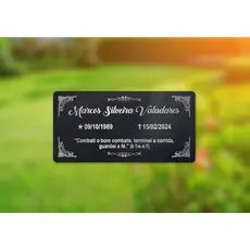 Lápide para Tumulo 30x15cm - Gravado a laser no metal para maior durabilidade