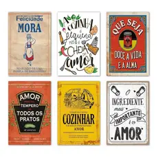 Kit 6 Placas Decorativas Retrô MDF 20x30 Cozinha Área Gourmet Churrasqueira Bar