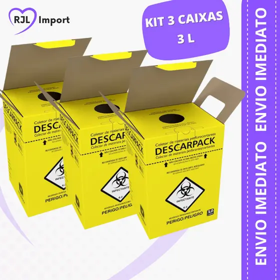KIT 3 CAIXA DESCARPACK - Coletor Perfuro Cortante (03-Litros)