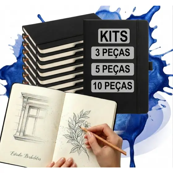 Kit Cadernos Moleskine A5 80 Folhas Pautado ou Sem Linhas- 3/5/10 Unidades