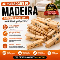 Kit Pregadores de Madeira para Roupas Resistente Mola Reforçada Pacote 60, 96, 120, 180, 240, 300