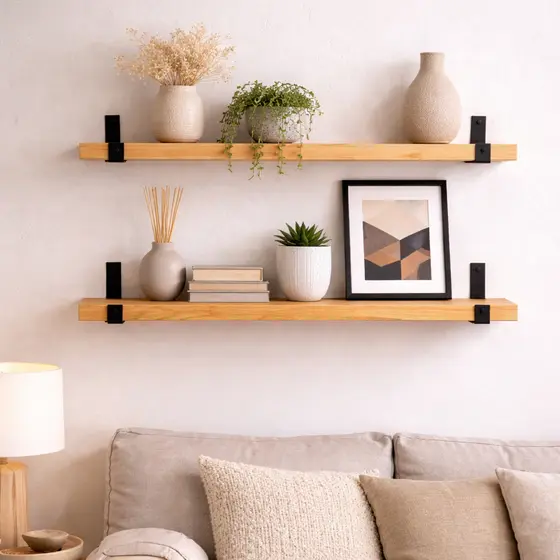 Kit Prateleiras Pinus Com Suporte de Parede para Quarto Sala Decorativa Minimalista de Madeira 40cm 60cm 2 4 6 Unidades