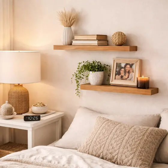 Prateleira com Suporte Invisível Decorativa de Madeira Pinus Natural 60cm Minimalista