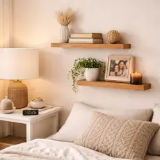 Prateleira com Suporte Invisível Decorativa de Madeira Pinus Natural 60cm Minimalista
