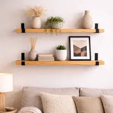 Kit com 2 Prateleira Madeira Pinus com Suporte Reforçado em L Mão Francesa para Decoração Casa Quarto Cozinha Banheiro