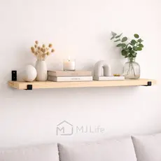 Prateleira de Parede com Cantoneira Mão Francesa Metálica Madeira Pinus Natural 60cm