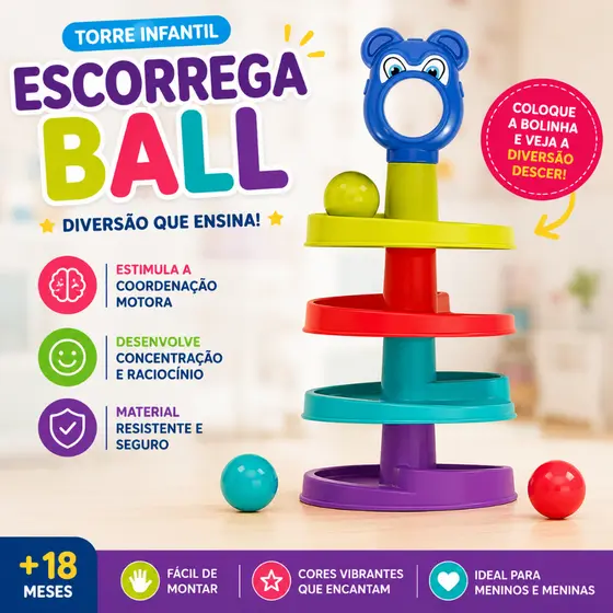 Brinquedo Educativo Kendy Escorrega Ball - Estimula Coordenação e Cores