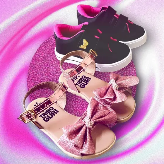 Kit 2 Pare Tênis Preto Pink borboleta  e Sandália  Qualidade e Conforto.
