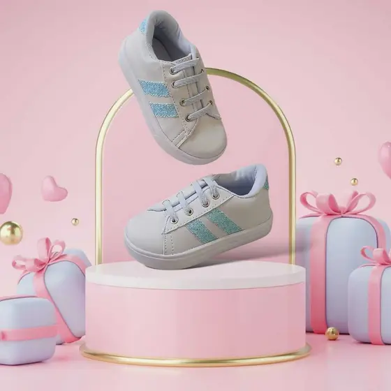 Tênis Menina Branco Listra Glliter ,Elastico Qaulidade e Conforto