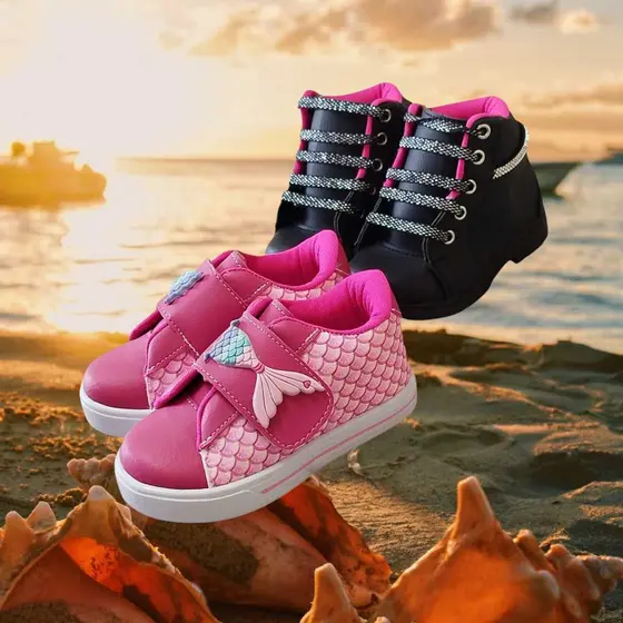 Kit 2 Pares Tênis Sereia Pink E Bota  Brilho Qualidade e Conforto.