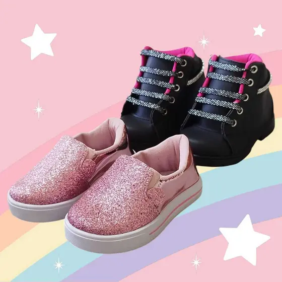 KIT 2 Pares  Tênis e Bota Glliter Infantil Estiloso Confortável do 20 ao 27