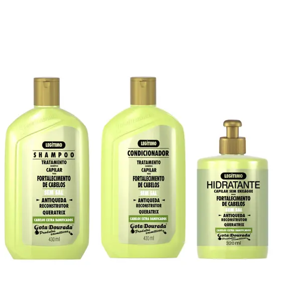 Kit Shampoo e Condicionador Antiqueda 430 ml + Creme de Pentear Antiqueda 320 ml Gota Dourada