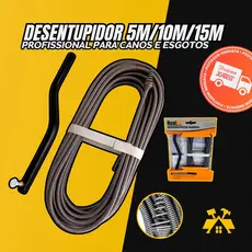 Desentupidor Manual 5 - 10 Ou 15 Metros Profissional Conexões Canos Esgoto Encanação Geral