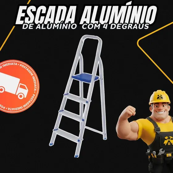 Escada Mor Alumínio 4 Degraus Reforçada uso Doméstico
