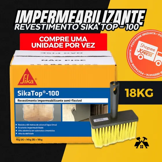 SIKA TOP 100 SIKA 4 /18 kg IMPERMEABILIZANTE PROTETOR PAREDE, PISOS, BANHEIROS, LAVANDERIA, COZINHA